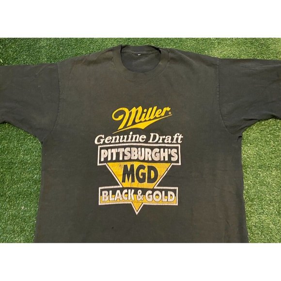 Vintage Miller Genuine Draft MGD Pittsburgh Black Gold Steelers t-shirt large - Picture 3 of 10
